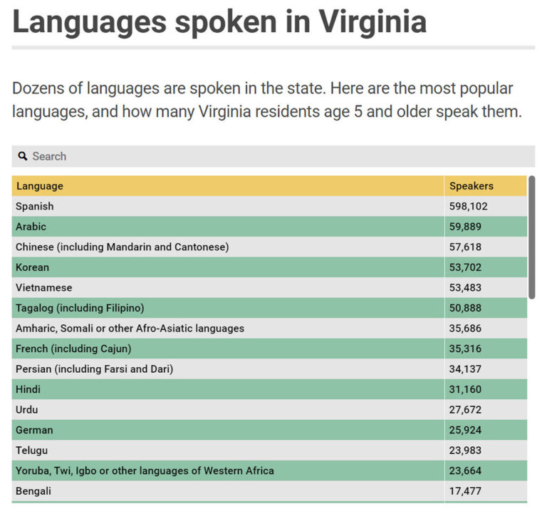 More Virginia Residents Speak Languages Other Than English