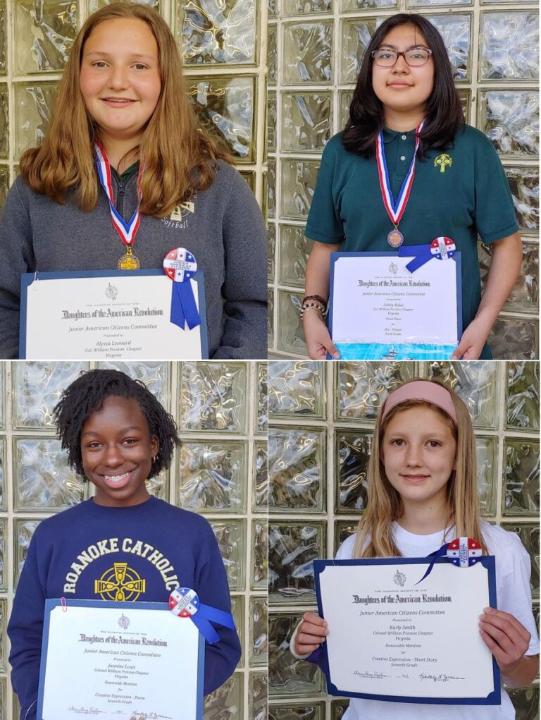 Local DAR Chapter Presents National, District and State Awards to Roanoke Catholic Students