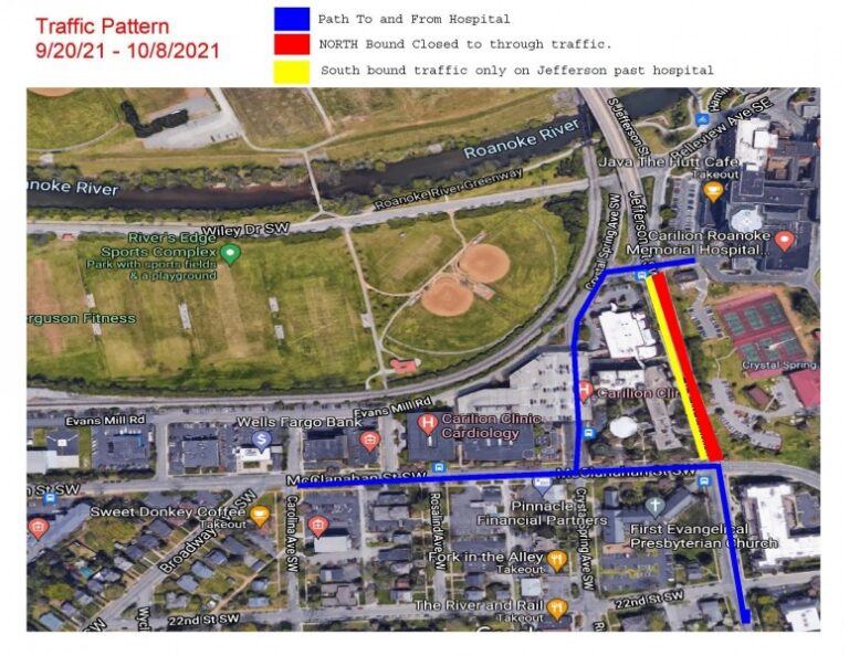 Lane To Be Closed on Jefferson Street Near Carilion Roanoke Memorial Hospital
