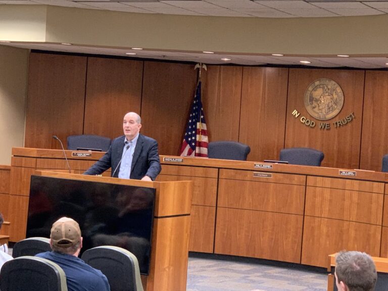 Brian Holohan (R), Roanoke County's Commonwealth's Attorney, speaking in the Ro. Co. Board of Supervisors' Meeting Room