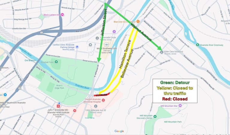 Road Closure Impacting Traffic Near Carilion Roanoke Memorial Hospital